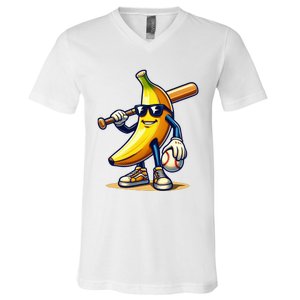 Banana Baseball Lover Cool Game V-Neck T-Shirt