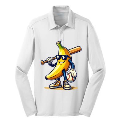 Banana Baseball Lover Cool Game Silk Touch Performance Long Sleeve Polo