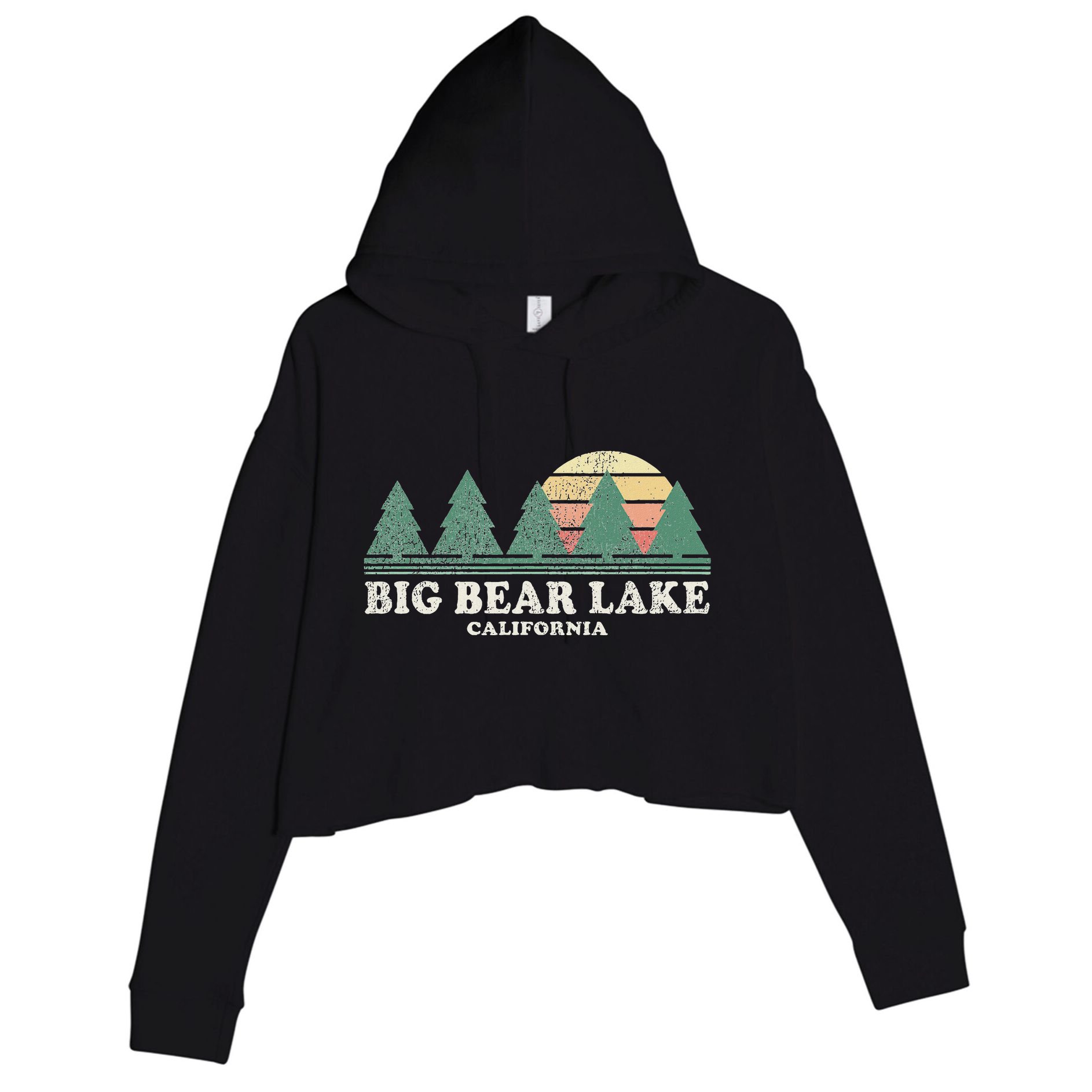 Big Bear Lake Ca Vintage Throwback Retro 70s Design Crop Fleece Hoodie