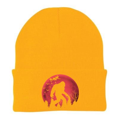 Bigfoot Blood Moon Full Moon On Halloween And Flying Witch Knit Cap Winter Beanie