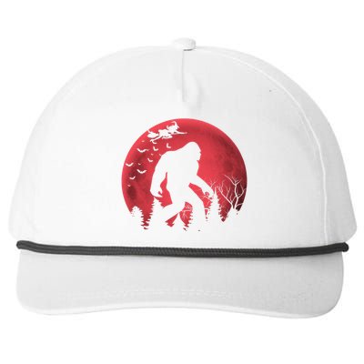 Bigfoot Blood Moon Full Moon On Halloween And Flying Witch Snapback Five-Panel Rope Hat