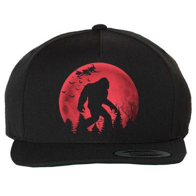 Bigfoot Blood Moon Full Moon On Halloween And Flying Witch Wool Snapback Cap