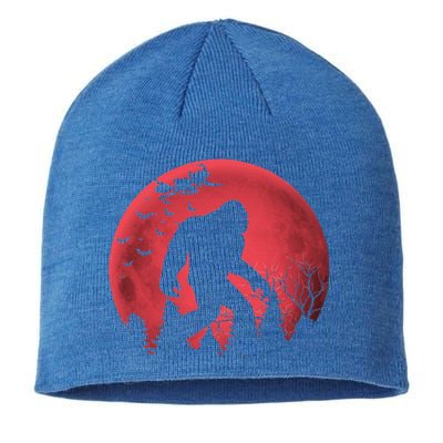 Bigfoot Blood Moon Full Moon On Halloween And Flying Witch Sustainable Beanie