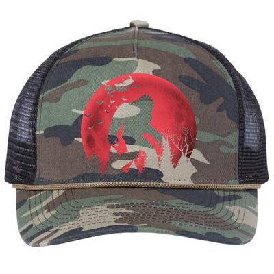 Bigfoot Blood Moon Full Moon On Halloween And Flying Witch Retro Rope Trucker Hat Cap