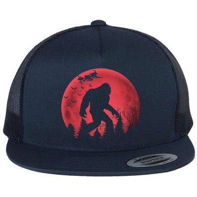 Bigfoot Blood Moon Full Moon On Halloween And Flying Witch Flat Bill Trucker Hat