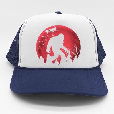 Bigfoot Blood Moon Full Moon On Halloween And Flying Witch Trucker Hat