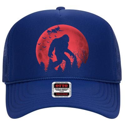 Bigfoot Blood Moon Full Moon On Halloween And Flying Witch High Crown Mesh Back Trucker Hat