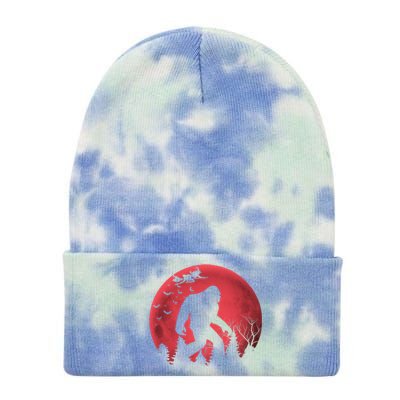 Bigfoot Blood Moon Full Moon On Halloween And Flying Witch Tie Dye 12in Knit Beanie