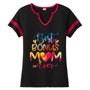 Best Bonus Mom Ever Tie Dye funny Mother's Day Ladies Halftime Notch Neck Tee