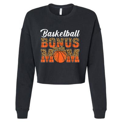 Basketball Bonus Mom Game Day Leopard Basketball Mothers Day Cropped Pullover Crew