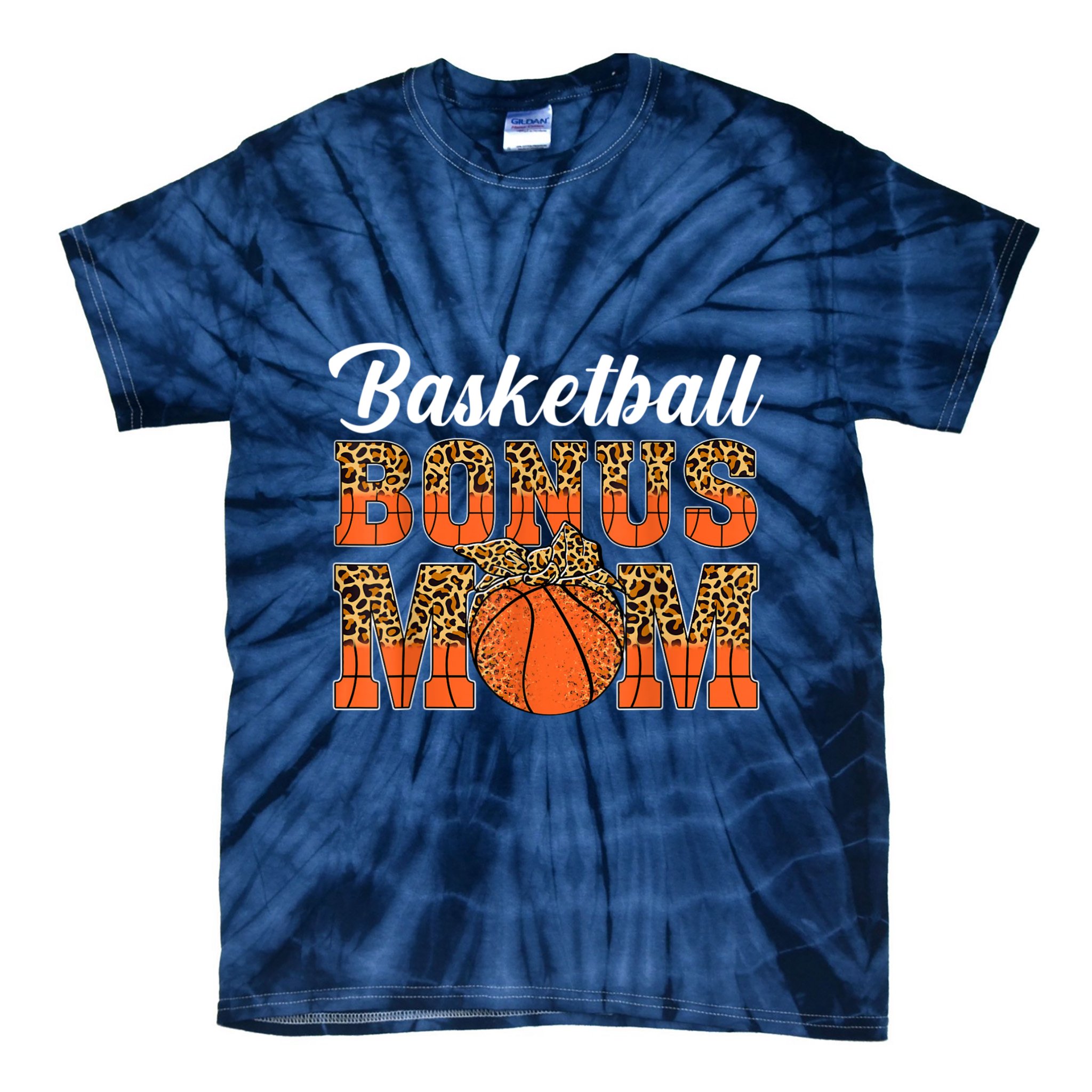 Basketball Bonus Mom Game Day Leopard Basketball Mothers Day Tie-Dye T-Shirt