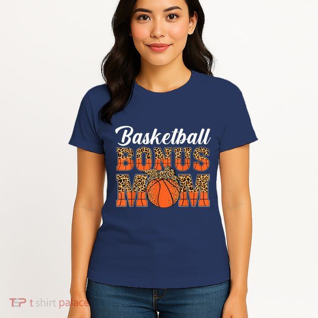 Basketball Bonus Mom Game Day Leopard Basketball Mothers Day Womens T-Shirt