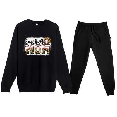 Bleached Baseball Mom Leopard MotherS Day Premium Crewneck Sweatsuit Set