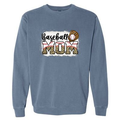 Bleached Baseball Mom Leopard MotherS Day Garment-Dyed Sweatshirt