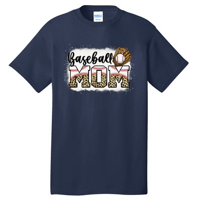 Bleached Baseball Mom Leopard MotherS Day Tall T-Shirt