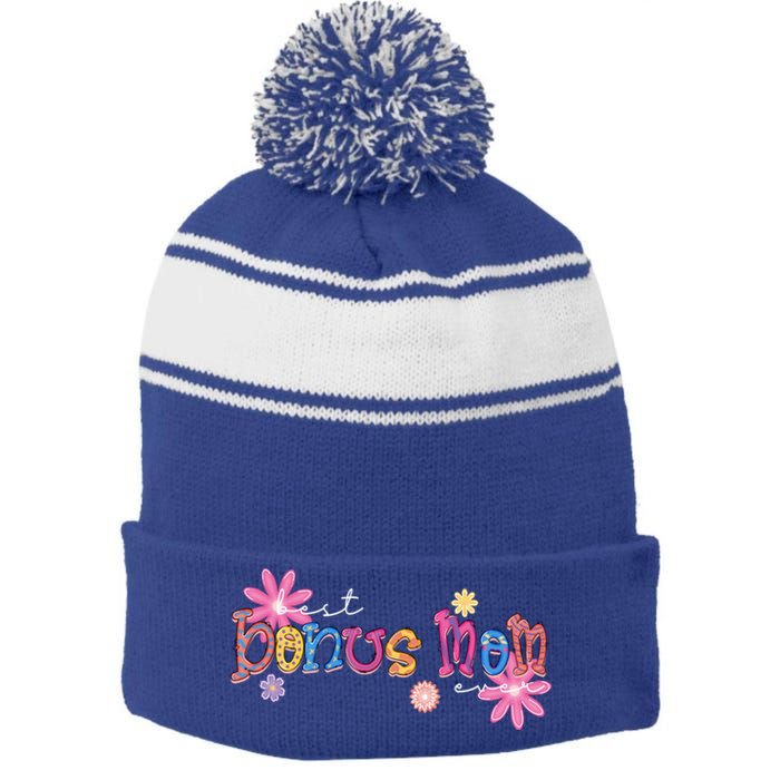 Best Bonus Mom Ever Happy Mothers Day Funny Gift Stripe Pom Pom Beanie