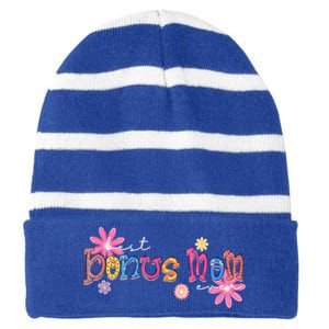 Best Bonus Mom Ever Happy Mothers Day Funny Gift Striped Beanie with Solid Band