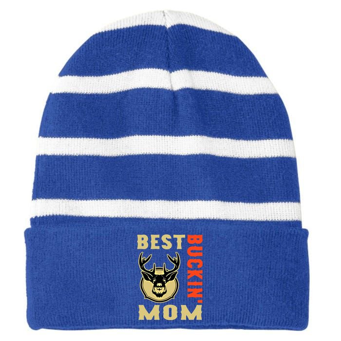 Best Buckin' Mom Funny Deer Hunting Sweatshirt Striped Beanie with Solid Band