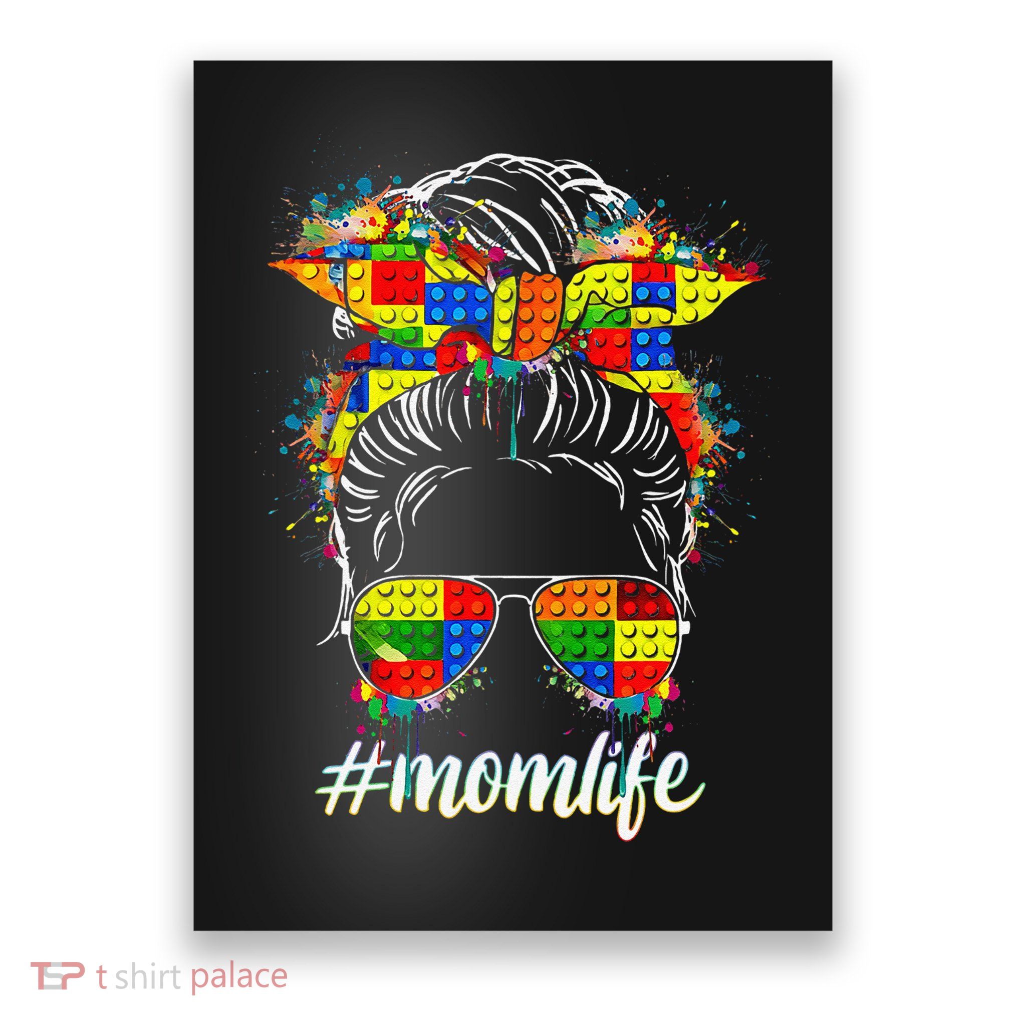 Building Block Messy Bun Mom Life Puzzle Autism Mothers Day Poster