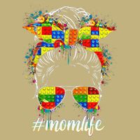 Building Block Messy Bun Mom Life Puzzle Autism Mothers Day Button