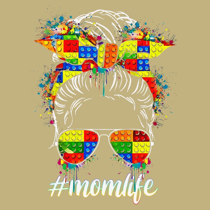 Building Block Messy Bun Mom Life Puzzle Autism Mothers Day Button