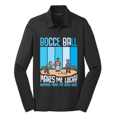 Bocce Ball Makes Me Lucky Hu Bocce Ball Gift Silk Touch Performance Long Sleeve Polo