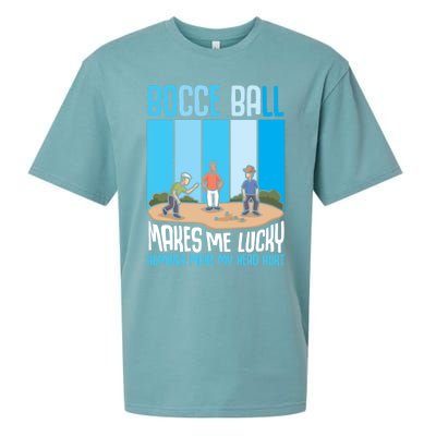 Bocce Ball Makes Me Lucky Hu Bocce Ball Gift Sueded Cloud Jersey T-Shirt