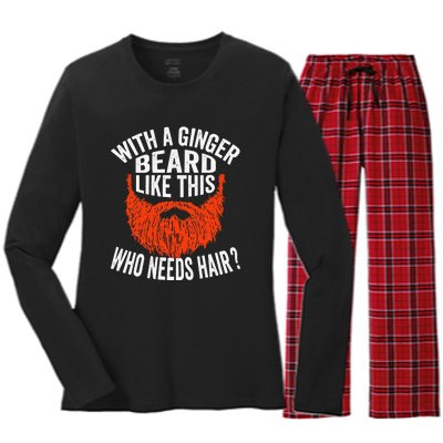 Bearded Bald Man Ginger Beard Funny Sarcastic Saying Women's Long Sleeve Flannel Pajama Set 