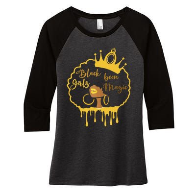 Black Been Magic African American Queen Women's Tri-Blend 3/4-Sleeve Raglan Shirt