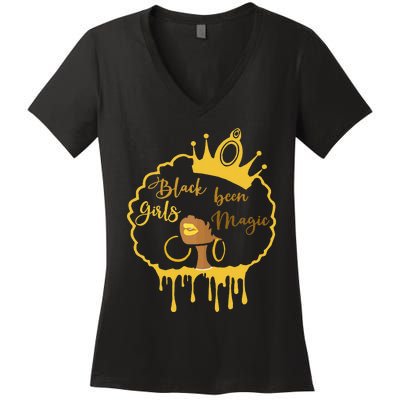 Black Been Magic African American Queen Women's V-Neck T-Shirt