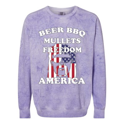 Beer Bbq Mullets Freedom America Funny Patriotic Graphic Gift Colorblast Crewneck Sweatshirt