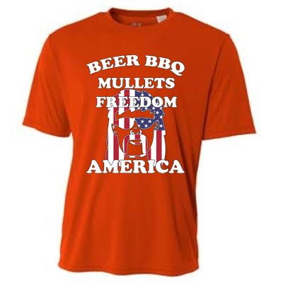 Beer Bbq Mullets Freedom America Funny Patriotic Graphic Gift Cooling Performance Crew T-Shirt