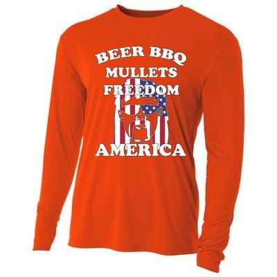 Beer Bbq Mullets Freedom America Funny Patriotic Graphic Gift Cooling Performance Long Sleeve Crew