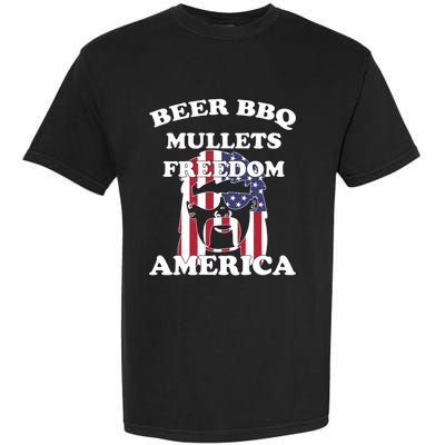 Beer Bbq Mullets Freedom America Funny Patriotic Graphic Gift Garment-Dyed Heavyweight T-Shirt