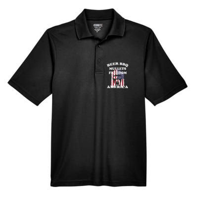 Beer Bbq Mullets Freedom America Funny Patriotic Graphic Gift Men's Origin Performance Pique Polo