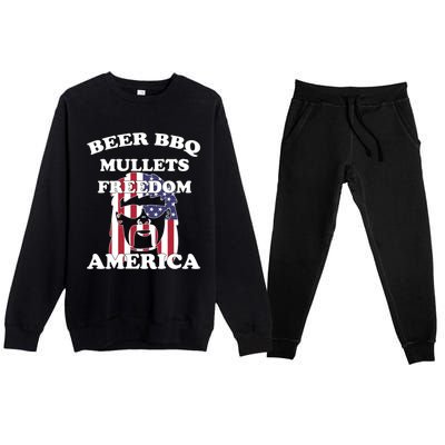 Beer Bbq Mullets Freedom America Funny Patriotic Graphic Gift Premium Crewneck Sweatsuit Set