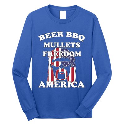 Beer Bbq Mullets Freedom America Funny Patriotic Graphic Gift Long Sleeve Shirt