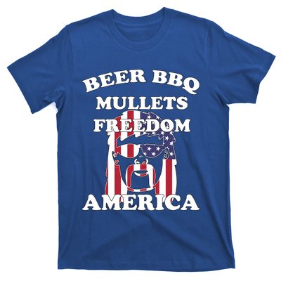 Beer Bbq Mullets Freedom America Funny Patriotic Graphic Gift T-Shirt