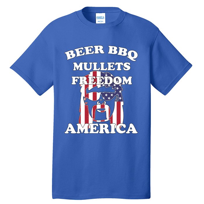 Beer Bbq Mullets Freedom America Funny Patriotic Graphic Gift Tall T-Shirt