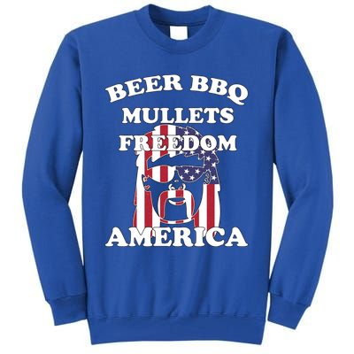 Beer Bbq Mullets Freedom America Funny Patriotic Graphic Gift Tall Sweatshirt