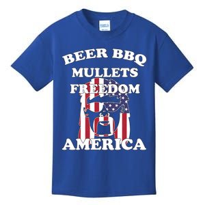 Beer Bbq Mullets Freedom America Funny Patriotic Graphic Gift Kids T-Shirt