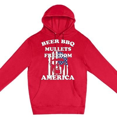 Beer Bbq Mullets Freedom America Funny Patriotic Graphic Gift Premium Pullover Hoodie