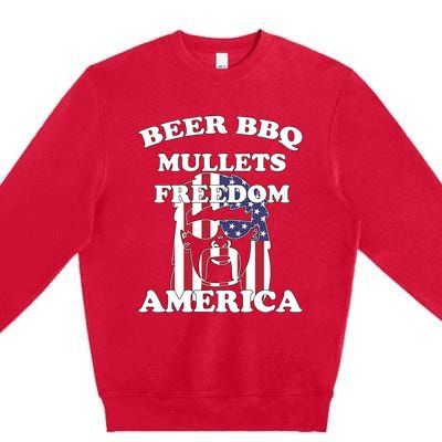 Beer Bbq Mullets Freedom America Funny Patriotic Graphic Gift Premium Crewneck Sweatshirt