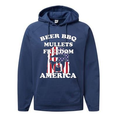 Beer Bbq Mullets Freedom America Funny Patriotic Graphic Gift Performance Fleece Hoodie