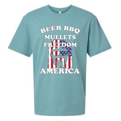 Beer Bbq Mullets Freedom America Funny Patriotic Graphic Gift Sueded Cloud Jersey T-Shirt