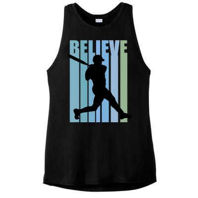 Believe Baseball Motivational Hitting Ball Retro Cool Great Gift Ladies PosiCharge Tri-Blend Wicking Tank