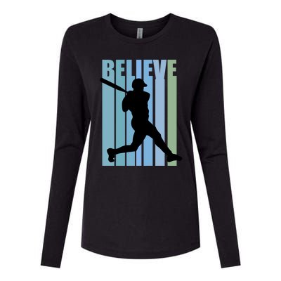 Believe Baseball Motivational Hitting Ball Retro Cool Great Gift Womens Cotton Relaxed Long Sleeve T-Shirt