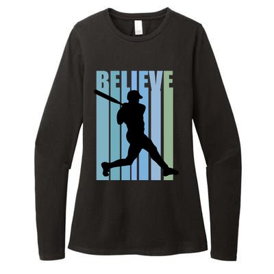 Believe Baseball Motivational Hitting Ball Retro Cool Great Gift Womens CVC Long Sleeve Shirt