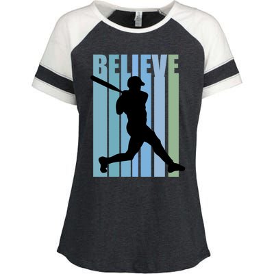 Believe Baseball Motivational Hitting Ball Retro Cool Great Gift Enza Ladies Jersey Colorblock Tee