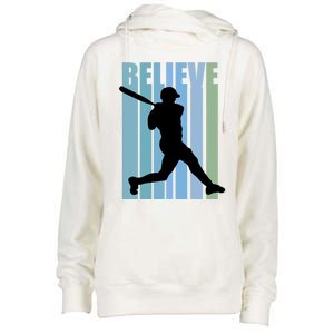 Believe Baseball Motivational Hitting Ball Retro Cool Great Gift Womens Funnel Neck Pullover Hood